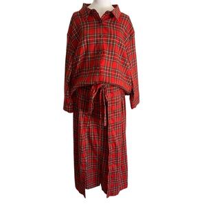 NWT Ivy City Co Women’s 2X Angela Holiday Plaid Modest Red Shirt & Skirt Set